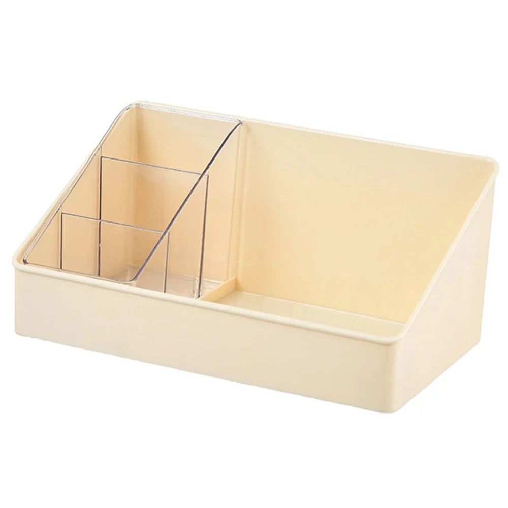 Desktop Organizer Box Multi-Compartment Pen Holder Trapezoid Single Layer Storage Rack for Office Study - Beige - 1