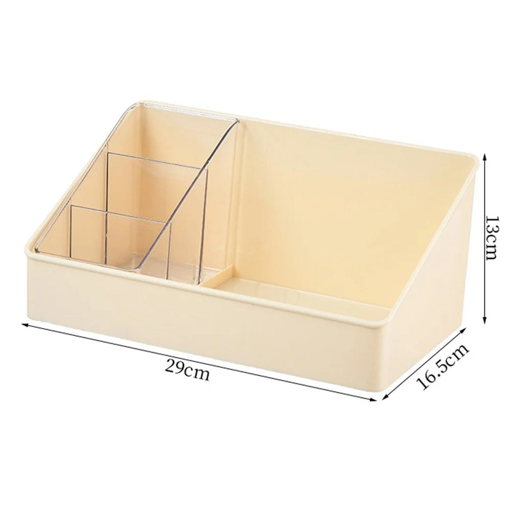 Desktop Organizer Box Multi-Compartment Pen Holder Trapezoid Single Layer Storage Rack for Office Study - Beige - 4