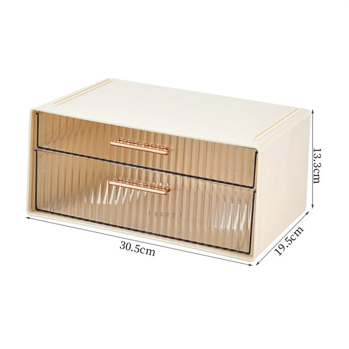 2-Tier Desktop Organizer Box Dual Drawer Office Storage Box Rack for Stationery Organization - Beige - 4