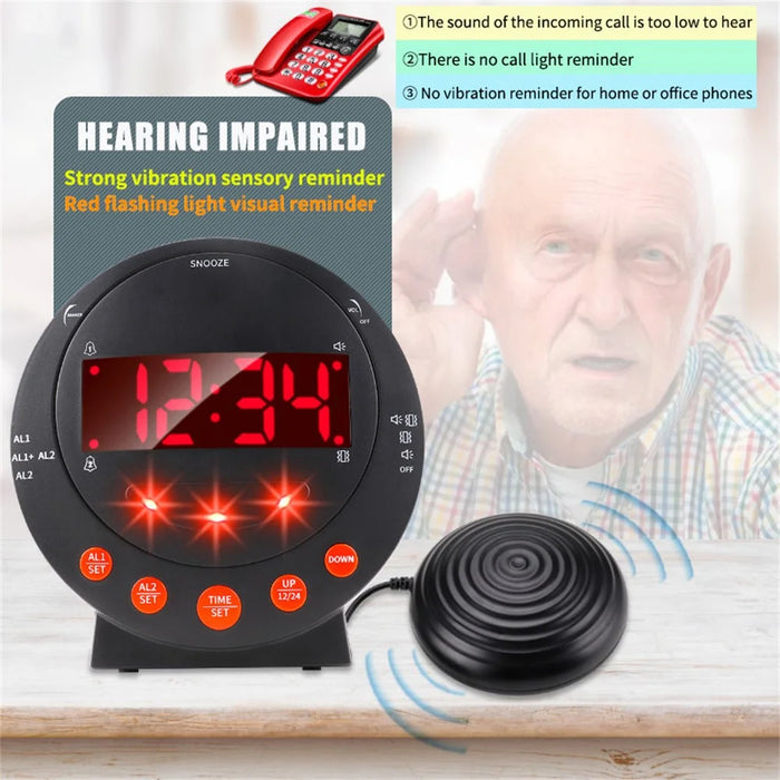 TS-BC610 LED Vibrating Flashing Light Loud Alarm Clock Phone Call Reminder for Hearing Impaired - Black - 2