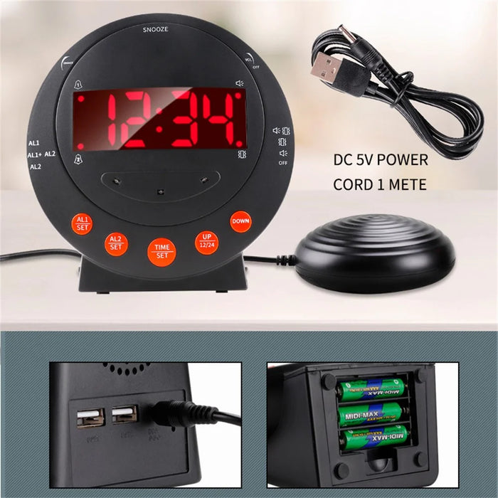 TS-BC610 LED Vibrating Flashing Light Loud Alarm Clock Phone Call Reminder for Hearing Impaired - Black - 7