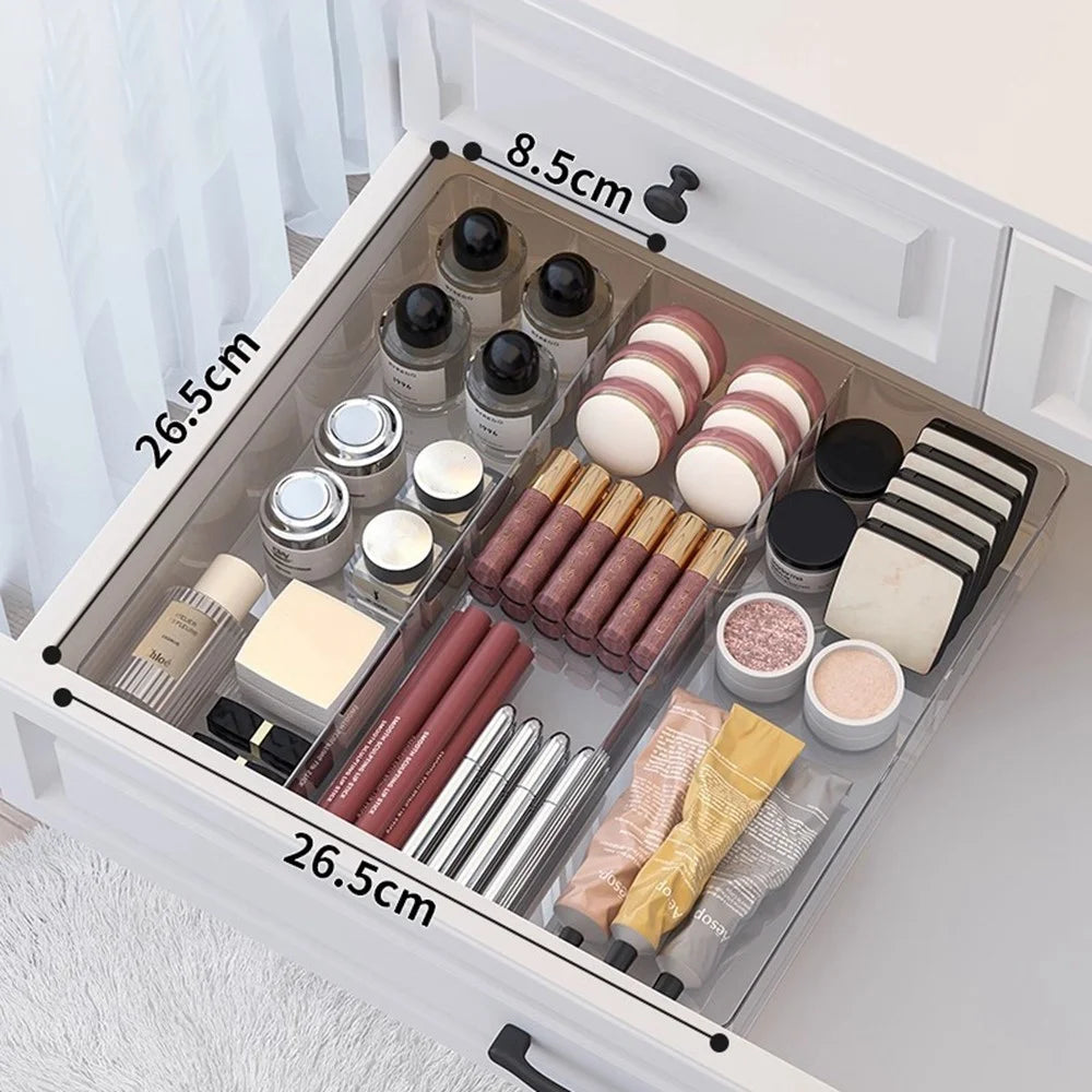 3 Grids Desktop Drawer Style Organizer Clear Plastic Storage Box for Makeup Cosmetics Kitchen - Transparent - 1