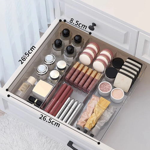 3 Grids Desktop Drawer Style Organizer Clear Plastic Storage Box for Makeup Cosmetics Kitchen - Transparent - 1