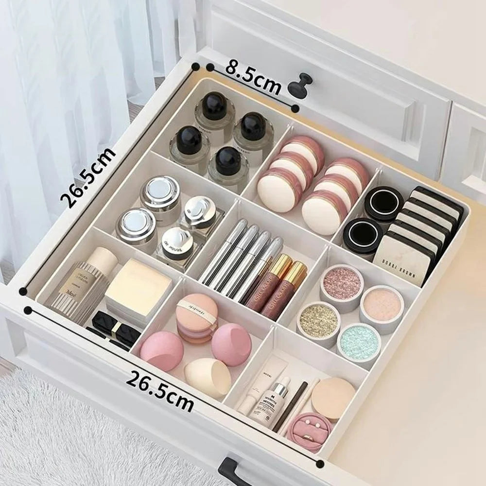 3 Grids Desktop Drawer Style Organizer Clear Plastic Storage Box for Makeup Cosmetics Kitchen - White - 1