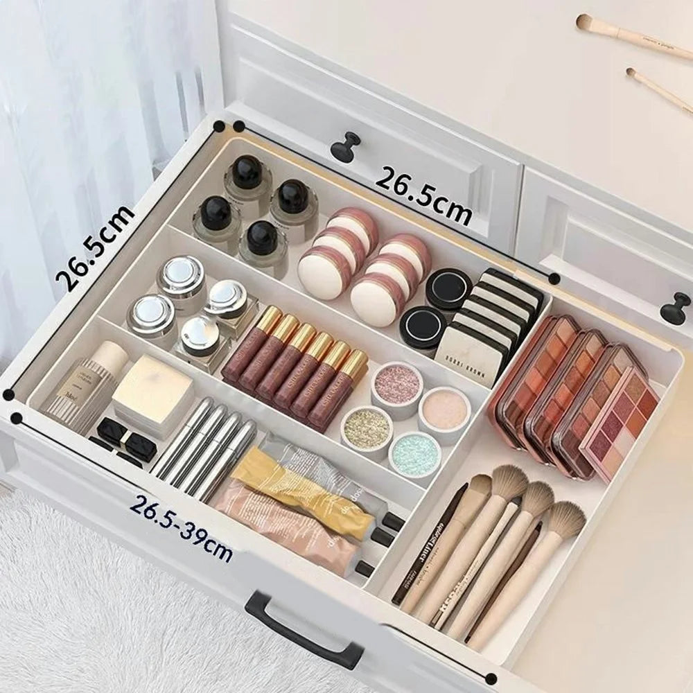 3 Grids Single Side Expandable Drawer Organizer Box Desktop Makeup Storage Divider for Cosmetics Kitchen - White - 1