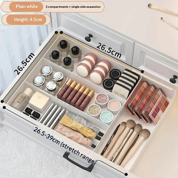 3 Grids Single Side Expandable Drawer Organizer Box Desktop Makeup Storage Divider for Cosmetics Kitchen - White - 5