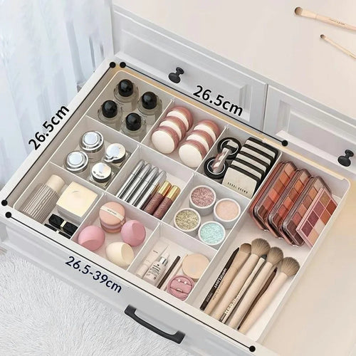 9 Grids Single Side Expandable Drawer Organizer Box Desktop Makeup Storage Tray Divider for Cosmetics Kitchen - White - 1
