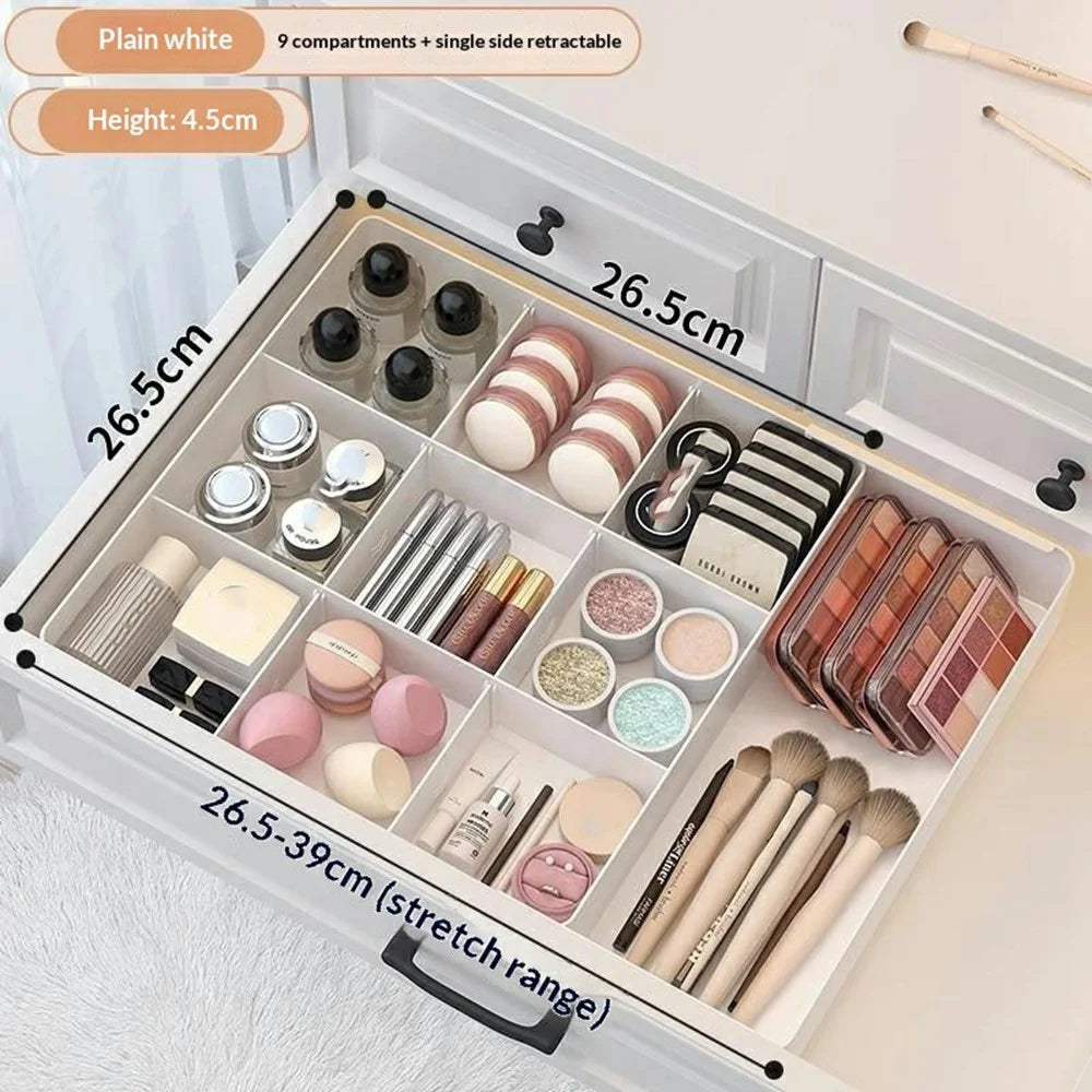 9 Grids Single Side Expandable Drawer Organizer Box Desktop Makeup Storage Tray Divider for Cosmetics Kitchen - White - 5