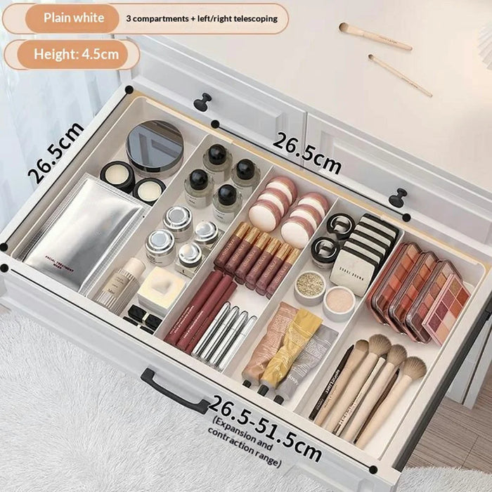 3 Grids Left  /  Right Side Expandable Drawer Organizer Adjustable Makeup Storage Box for Kitchen Desktop - White - 5