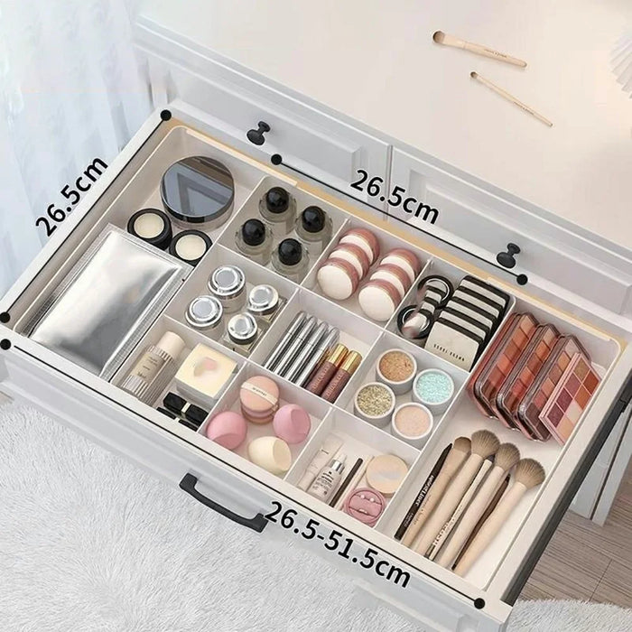 9 Grids Left  /  Right Side Expandable Drawer Organizer Adjustable Makeup Storage Box for Kitchen Desktop Cosmetics - White - 1