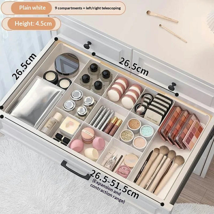 9 Grids Left  /  Right Side Expandable Drawer Organizer Adjustable Makeup Storage Box for Kitchen Desktop Cosmetics - White - 5