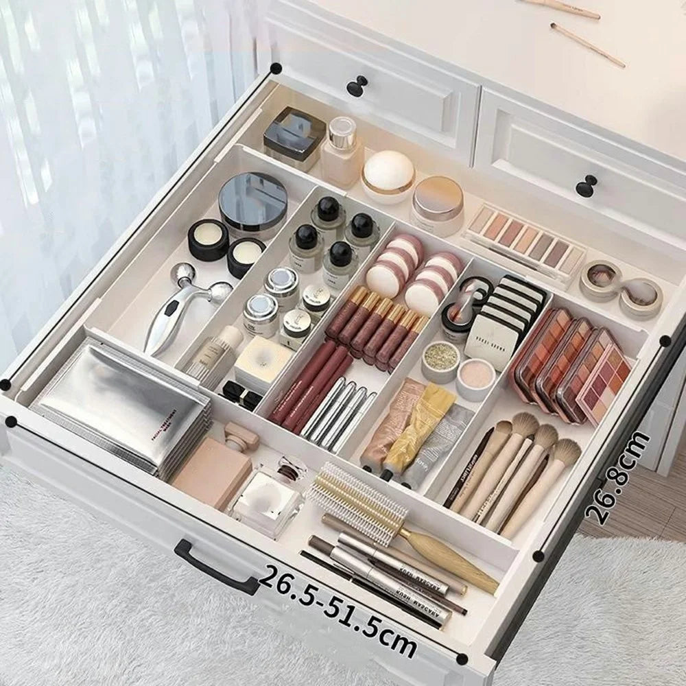3 Grids 4-Side Expandable Drawer Organizer Adjustable Makeup Storage Box for Cosmetics Kitchen Desktop - White - 1