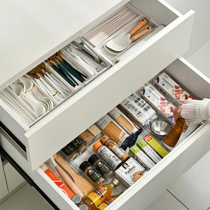 3 Grids 4-Side Expandable Drawer Organizer Adjustable Makeup Storage Box for Cosmetics Kitchen Desktop - White - 4