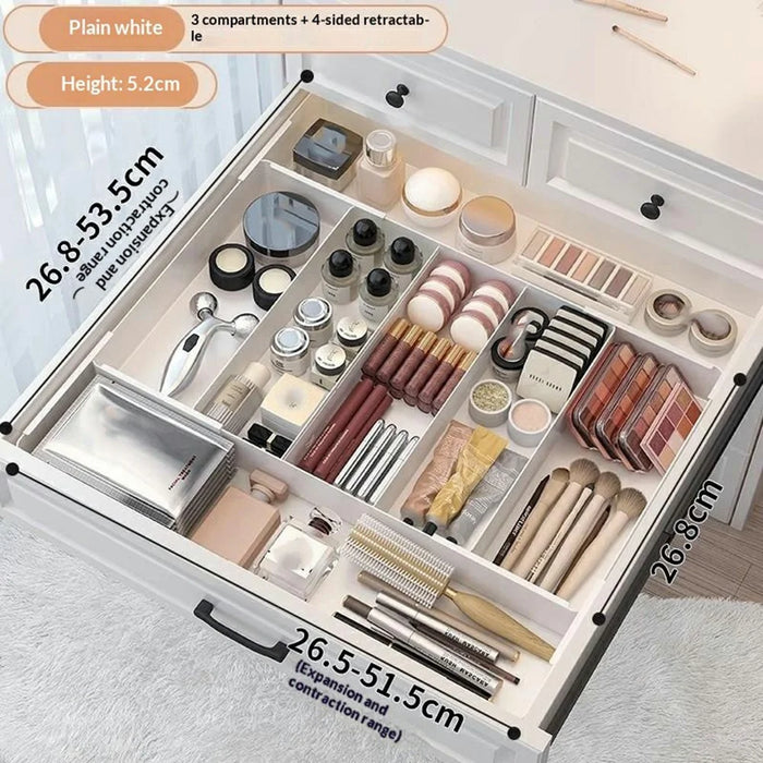 3 Grids 4-Side Expandable Drawer Organizer Adjustable Makeup Storage Box for Cosmetics Kitchen Desktop - White - 5