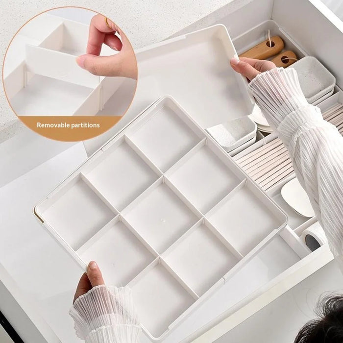 9 Grids 4-Side Expandable Drawer Organizer Adjustable Makeup Storage Box for Cosmetics Kitchen Desktop - White - 4