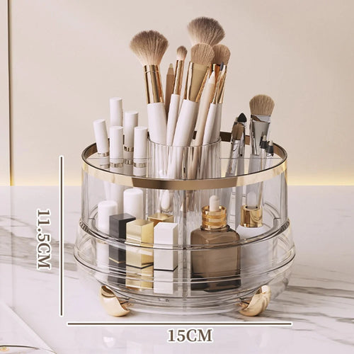 360 Degree Rotating Makeup Organizer Without Lip 5 Compartments Swivel Storage Box Desktop Cosmetic Holder for Brushes Lipstick - Transparent - 1