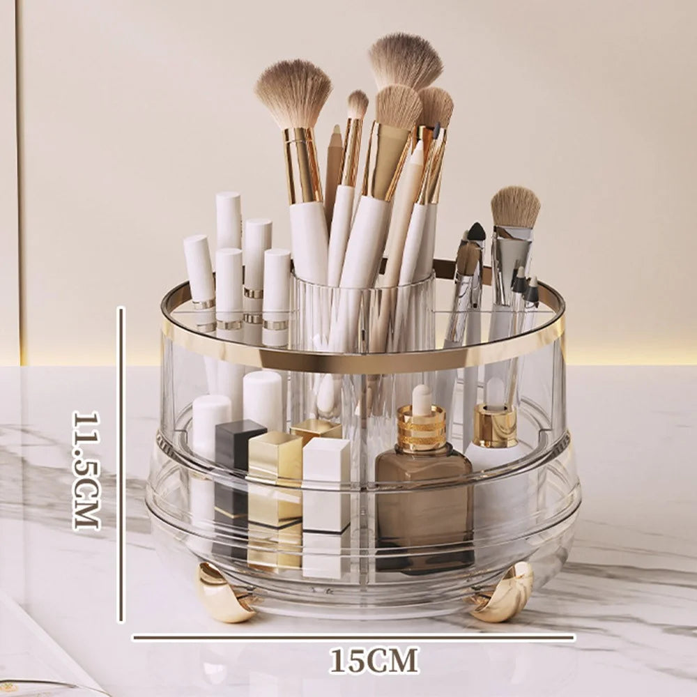 360 Degree Rotating Makeup Organizer Without Lip 5 Compartments Swivel Storage Box Desktop Cosmetic Holder for Brushes Lipstick - Transparent - 1