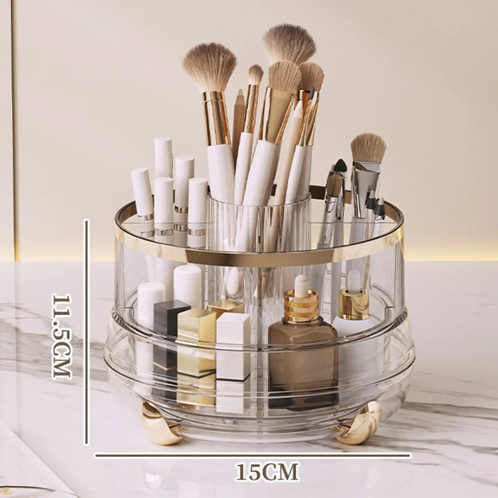 360 Degree Rotating Makeup Organizer Without Lip 5 Compartments Swivel Storage Box Desktop Cosmetic Holder for Brushes Lipstick - Transparent - 1