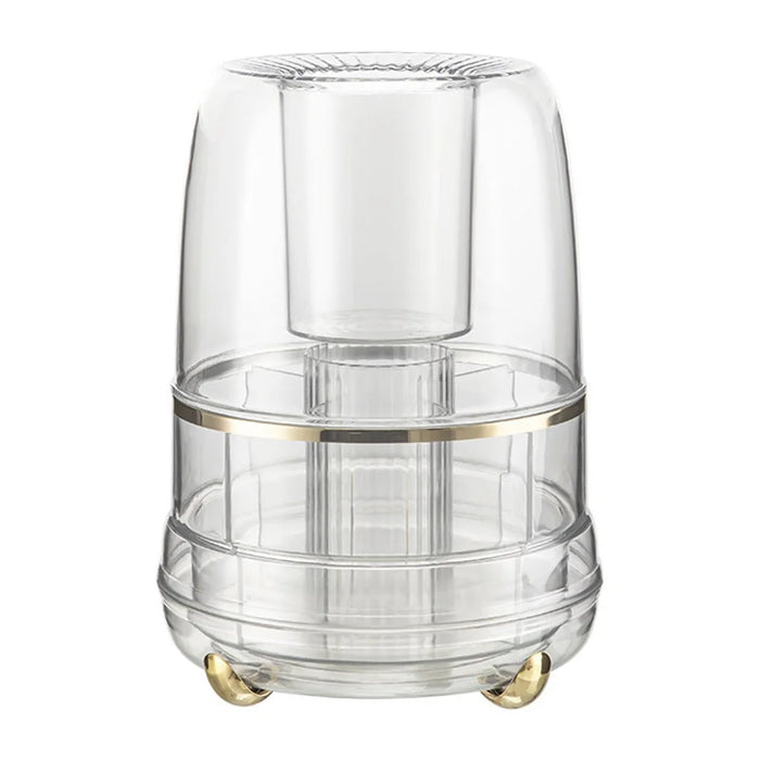 360 Degree Rotating Makeup Organizer With Lip 5 Compartments Swivel Storage Box Desktop Cosmetic Holder for Brushes Lipstick - Transparent - 2