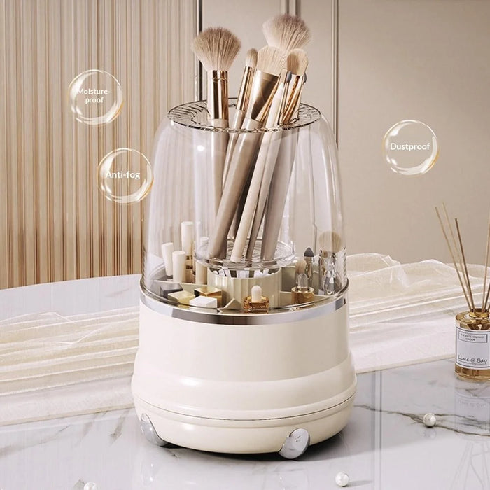 360 Degree Rotating Makeup Organizer With Lip 5 Compartments Swivel Storage Box Desktop Cosmetic Holder for Brushes Lipstick - Transparent - 6
