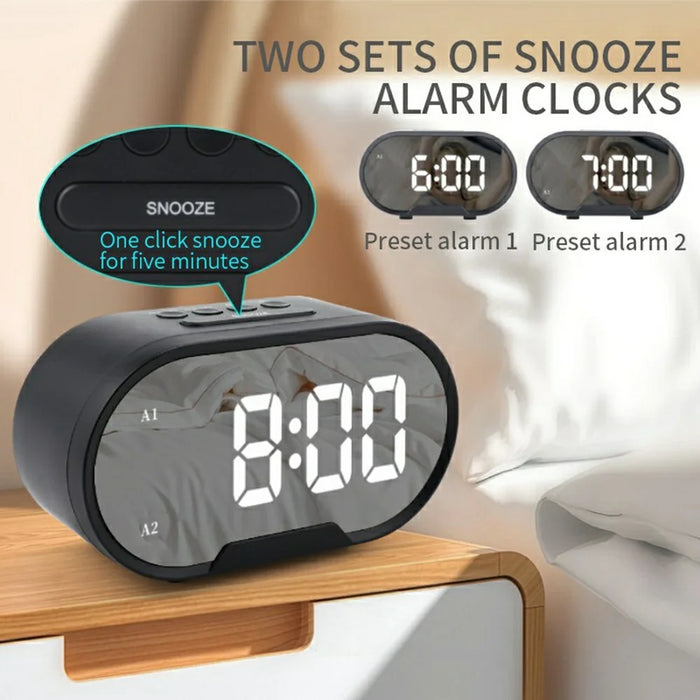 TS-R900 5.5 Inch LED Mirror Clock Dual USB Charging Stepless Brightness Digital Alarm Clock for Bedroom - Black - 4