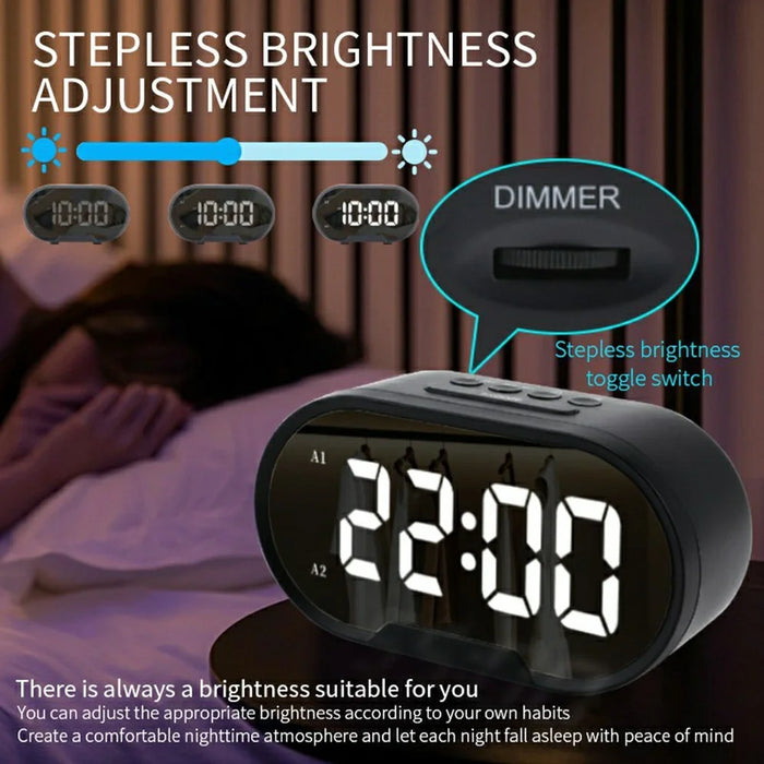 TS-R900 5.5 Inch LED Mirror Clock Dual USB Charging Stepless Brightness Digital Alarm Clock for Bedroom - Black - 5