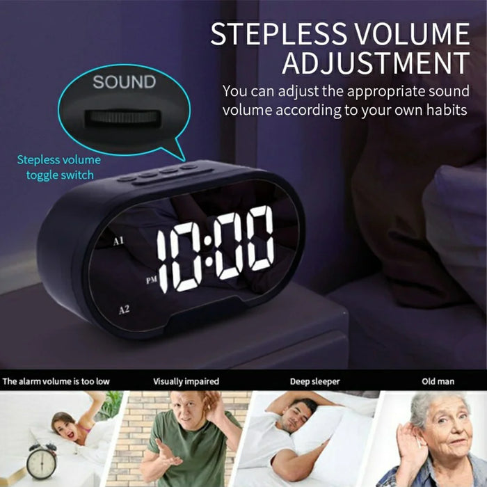 TS-R900 5.5 Inch LED Mirror Clock Dual USB Charging Stepless Brightness Digital Alarm Clock for Bedroom - Black - 6