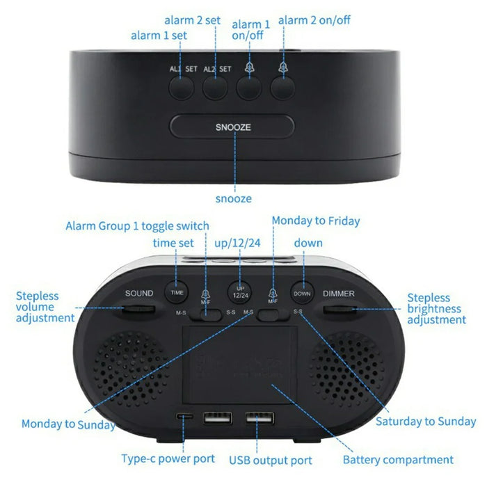 TS-R900 5.5 Inch LED Mirror Clock Dual USB Charging Stepless Brightness Digital Alarm Clock for Bedroom - Black - 7