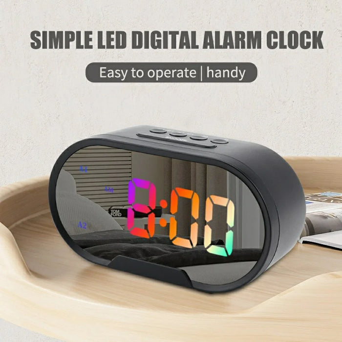 TS-R900 LED Digital Alarm Clock 5.5 Inch Mirror Display Dual USB Charging Desk Clock for Bedroom Desktop - Black - 3