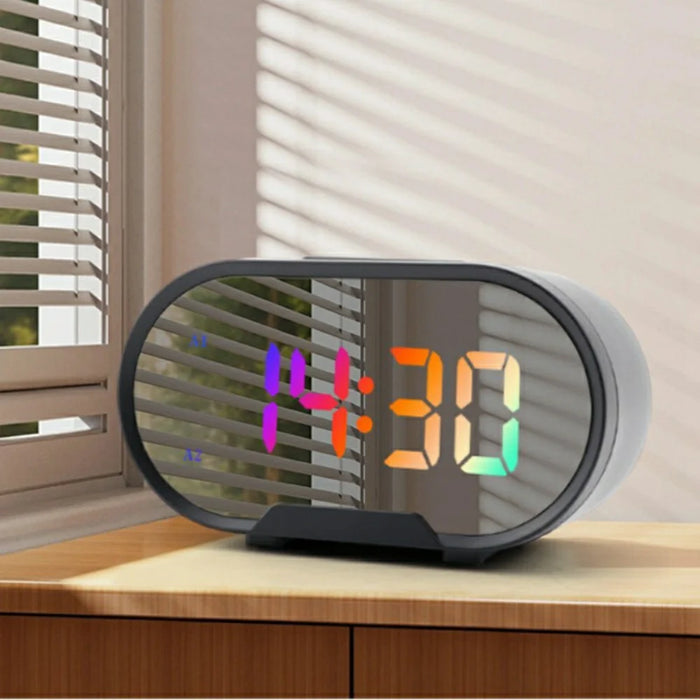 TS-R900 LED Digital Alarm Clock 5.5 Inch Mirror Display Dual USB Charging Desk Clock for Bedroom Desktop - Black - 7