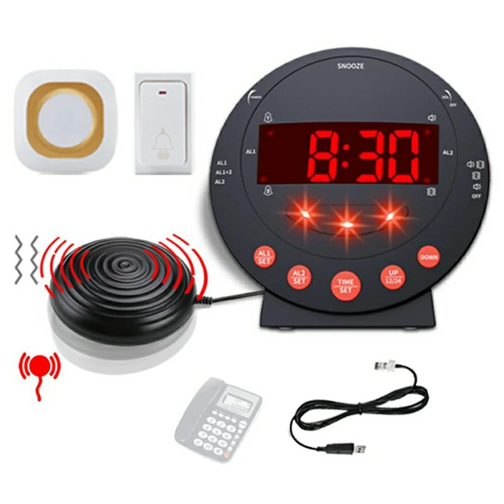 TS-BC630 Vibrating LED Alarm Clock 3.74in Digital Display 115dB Strong Vibration Doorbell Phone Call Reminder - Black - 1