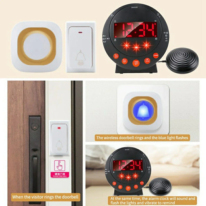 TS-BC630 Vibrating LED Alarm Clock 3.74in Digital Display 115dB Strong Vibration Doorbell Phone Call Reminder - Black - 2