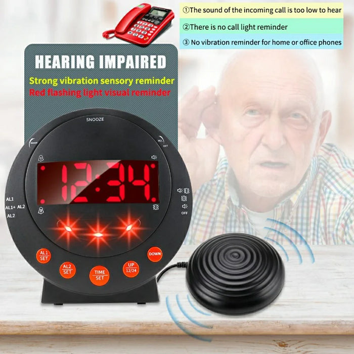TS-BC630 Vibrating LED Alarm Clock 3.74in Digital Display 115dB Strong Vibration Doorbell Phone Call Reminder - Black - 6