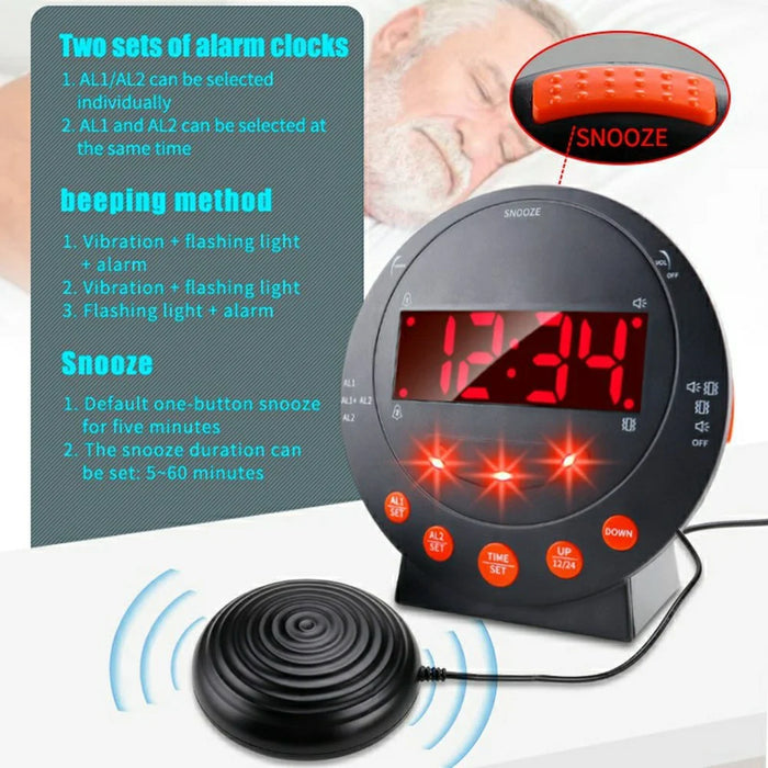 TS-BC630 Vibrating LED Alarm Clock 3.74in Digital Display 115dB Strong Vibration Doorbell Phone Call Reminder - Black - 7