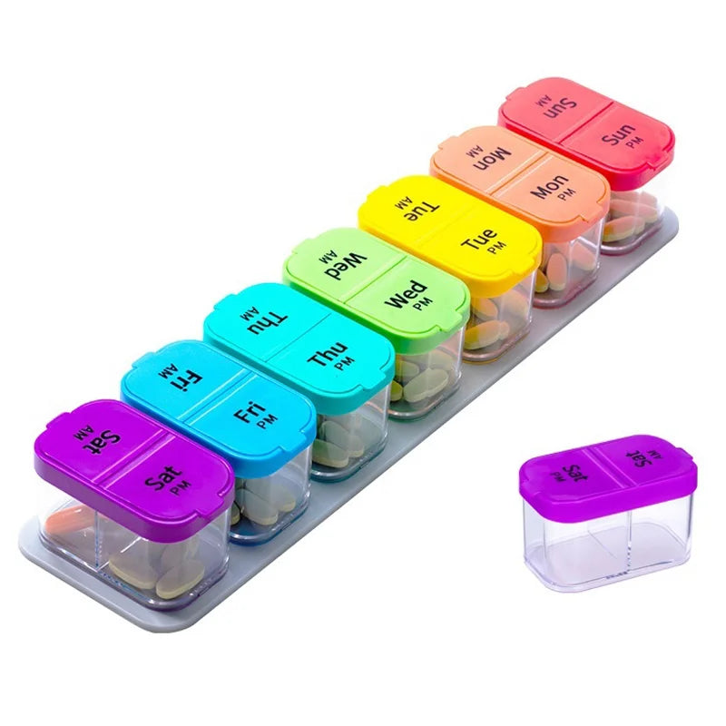 A-273 Portable Pill Organizer 7 Day 14 Compartments Large Capacity Medicine Box (BPA Free, FDA/FMC Certified) - Multicolor - 1