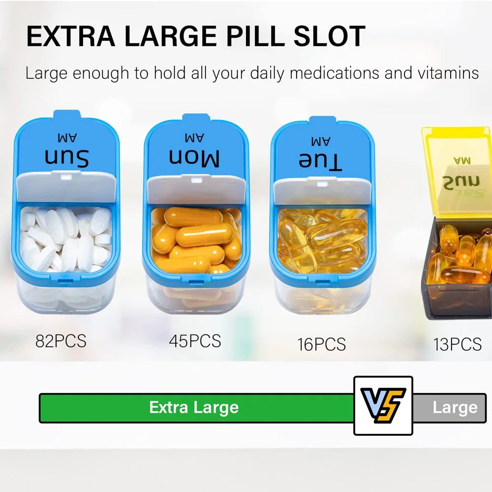 A-273 Portable Pill Organizer 7 Day 14 Compartments Large Capacity Medicine Box (BPA Free, FDA/FMC Certified) - Multicolor - 4