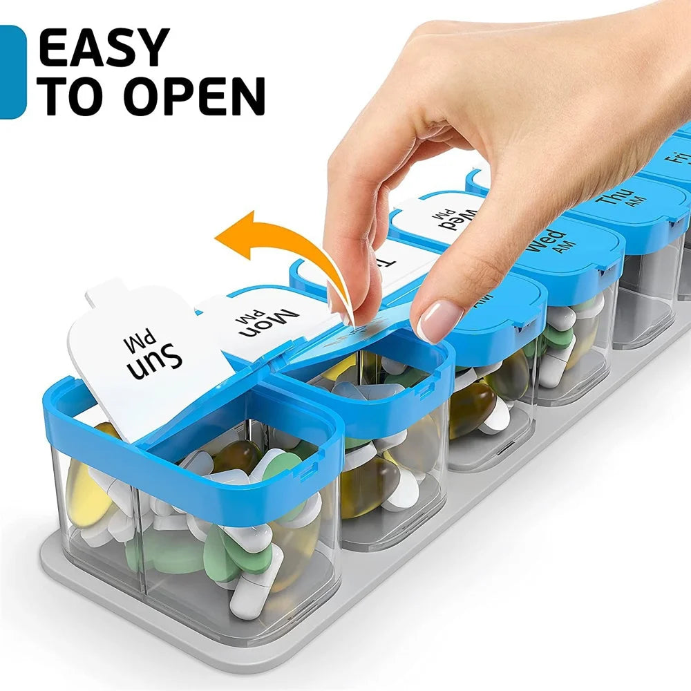 A-273 Portable Pill Organizer 7 Day 14 Compartments Large Capacity Medicine Box (BPA Free, FDA/FMC Certified) - Multicolor - 7