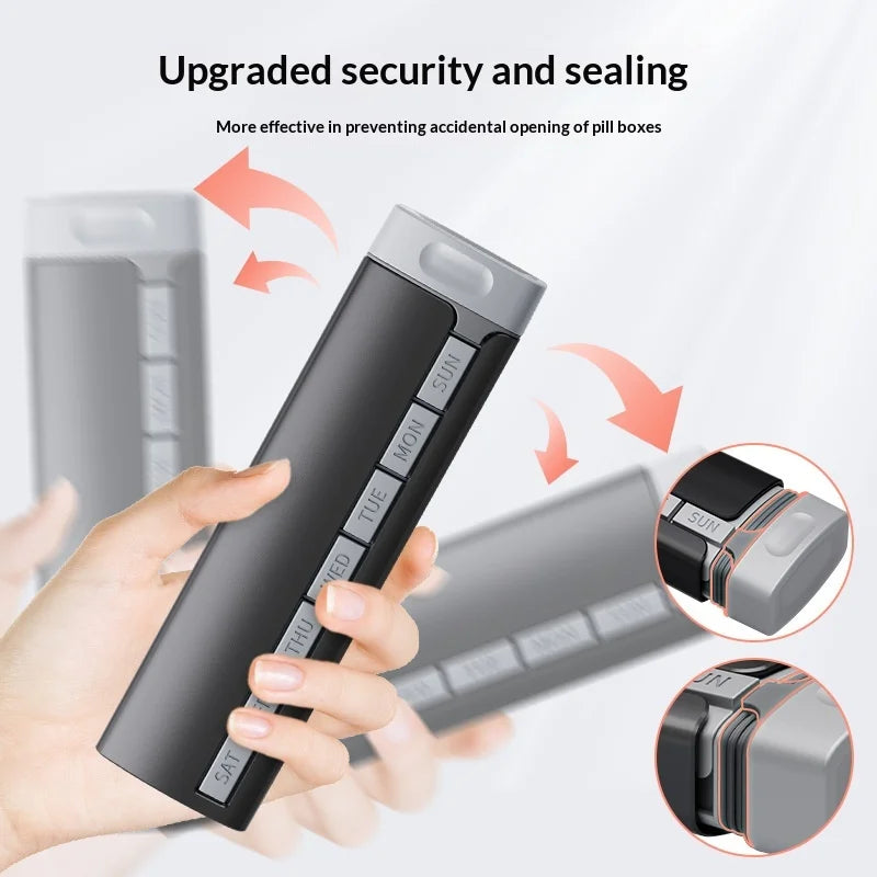A-174 Portable 7 Days Pill Organizer Aluminum Alloy + Food Grade PP Weekly Medicine Box (BPA Free, FDA/FMC Certified) - Black - 3