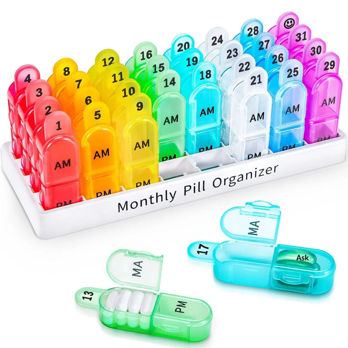 A-481 Monthly Pill Box Plastic Portable Medicine Organizer Case Travel Dispenser (FDA/FMC Certified, BPA Free) - 64-Compartments - 1