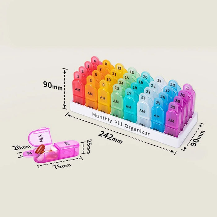 A-481 Monthly Pill Box Plastic Portable Medicine Organizer Case Travel Dispenser (FDA/FMC Certified, BPA Free) - 64-Compartments - 7