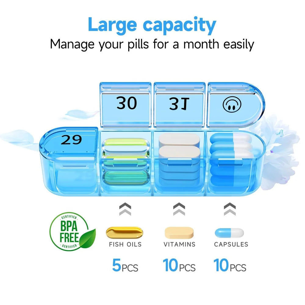 A-482 Portable Pill Organizer 32 Compartments Monthly Medicine Box Travel Storage Case (FDA/FMC Certified, BPA Free) - Transparent Black - 2