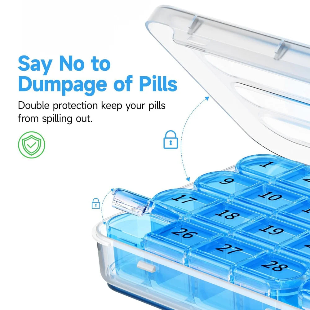 A-482 Portable Pill Organizer 32 Compartments Monthly Medicine Box Travel Storage Case (FDA/FMC Certified, BPA Free) - Transparent Black - 3