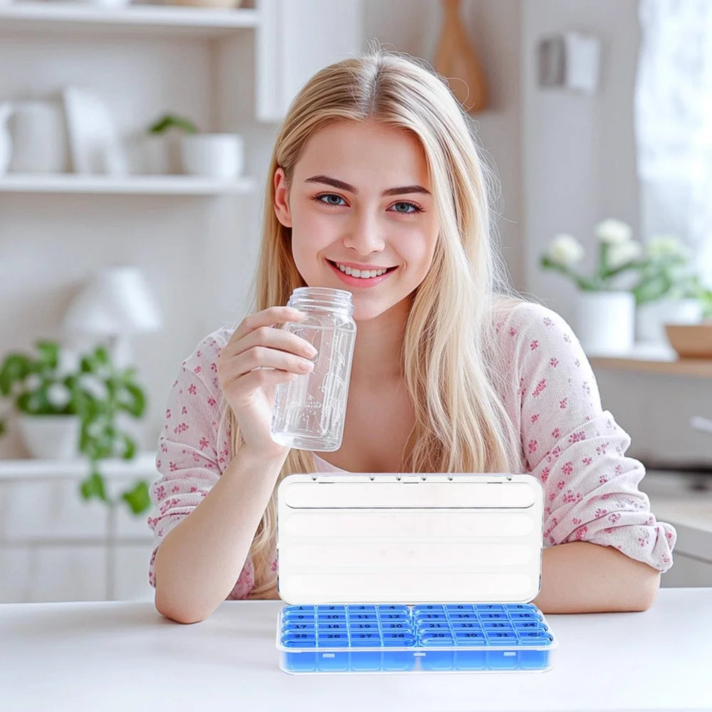 A-482 Portable Pill Organizer 32 Compartments Monthly Medicine Box Travel Storage Case (FDA/FMC Certified, BPA Free) - Transparent Black - 5