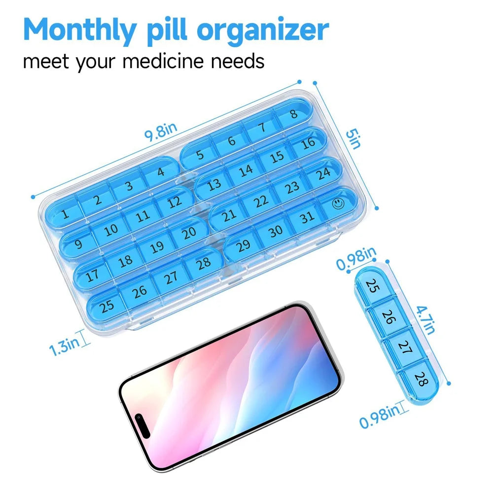 A-482 Portable Pill Organizer 32 Compartments Monthly Medicine Box Travel Storage Case (FDA/FMC Certified, BPA Free) - Transparent Black - 6