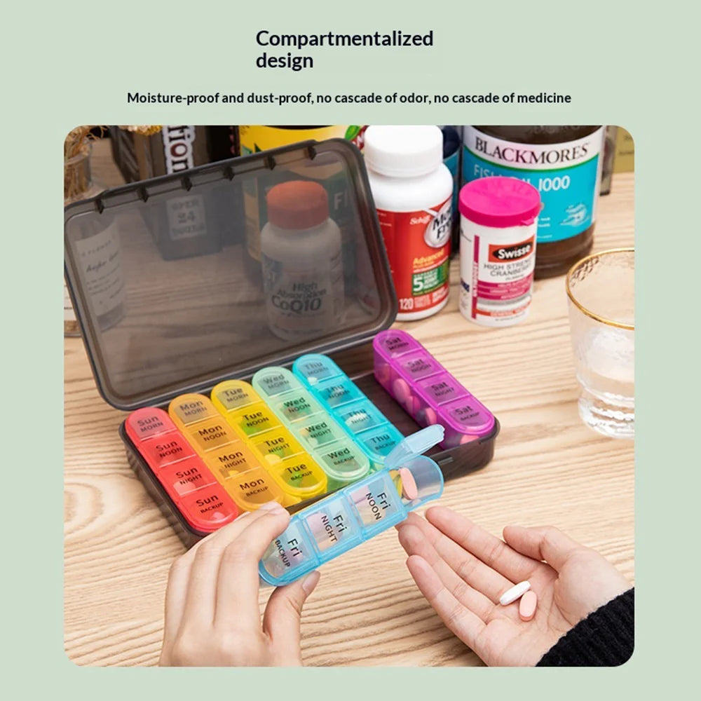 A-470 Weekly Pill Organizer 7-Day 28 Compartments Large Capacity Portable Medicine Box (FDA/FMC Certified, BPA Free) - Transparent Black - 4