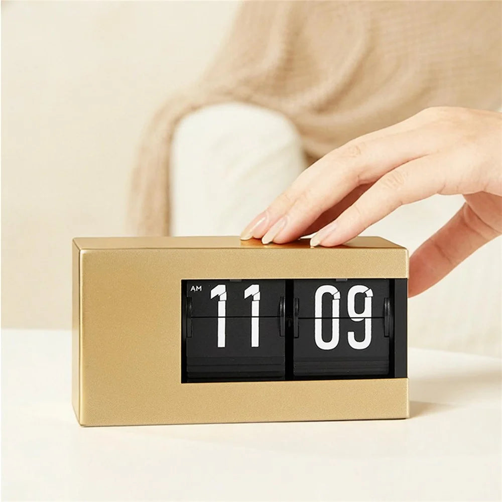 Flip Calendar Table Clock Desktop Decor Digital Display Auto-Page Turning 2000mAh Rechargeable Clip Clock for Home Office - Stainless Steel  /  White Pattern - 5