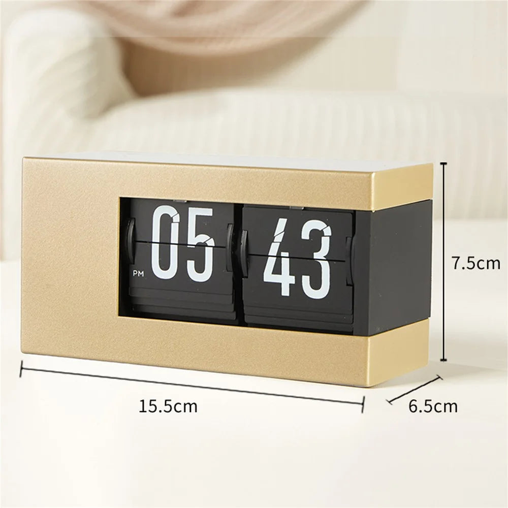Flip Calendar Table Clock Desktop Decor Digital Display Auto-Page Turning 2000mAh Rechargeable Clip Clock for Home Office - Stainless Steel  /  White Pattern - 7