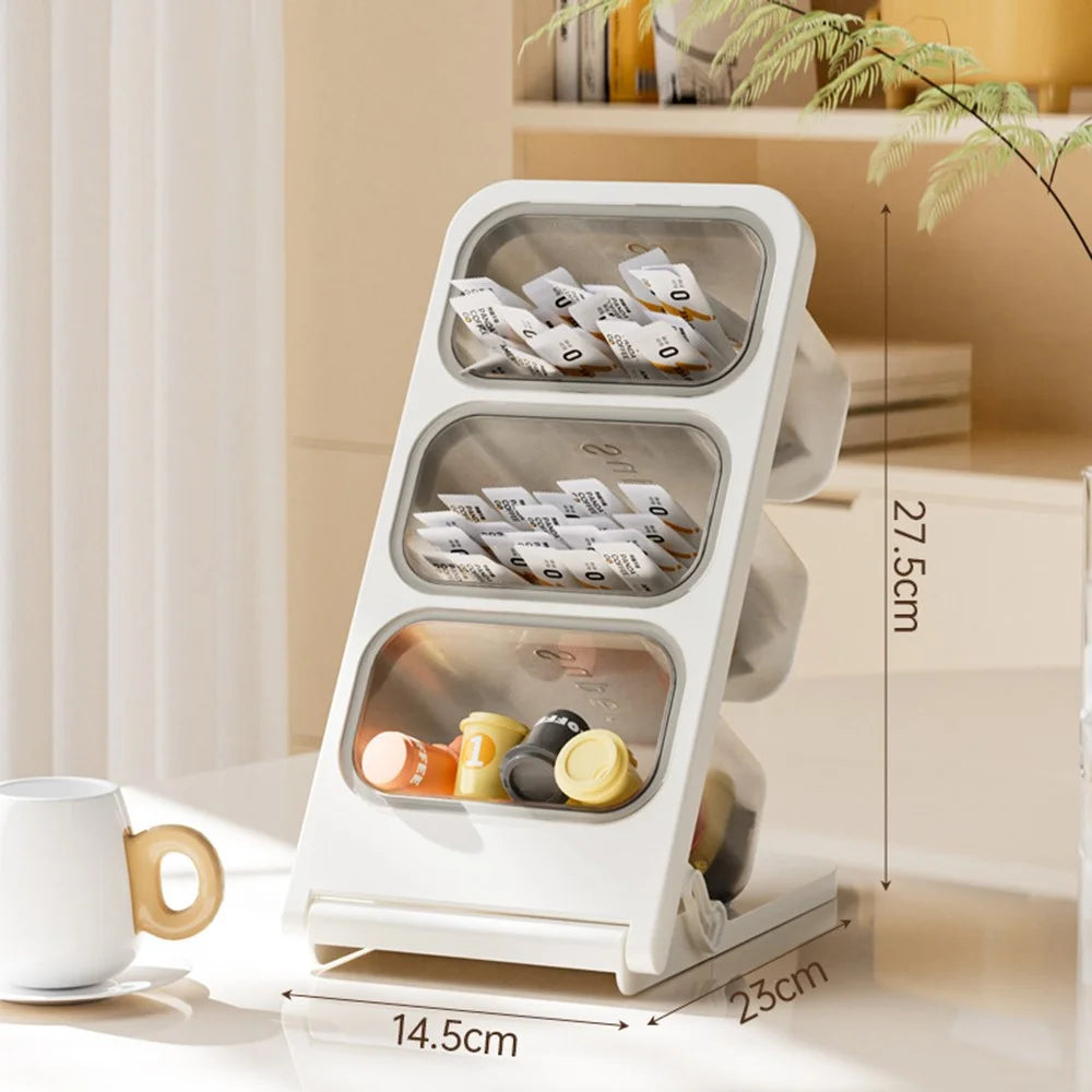 Large Size 3-Tier Folding Storage Organizer Rack Large Opening Tea Bag Coffee Capsule Desktop Holder - 6