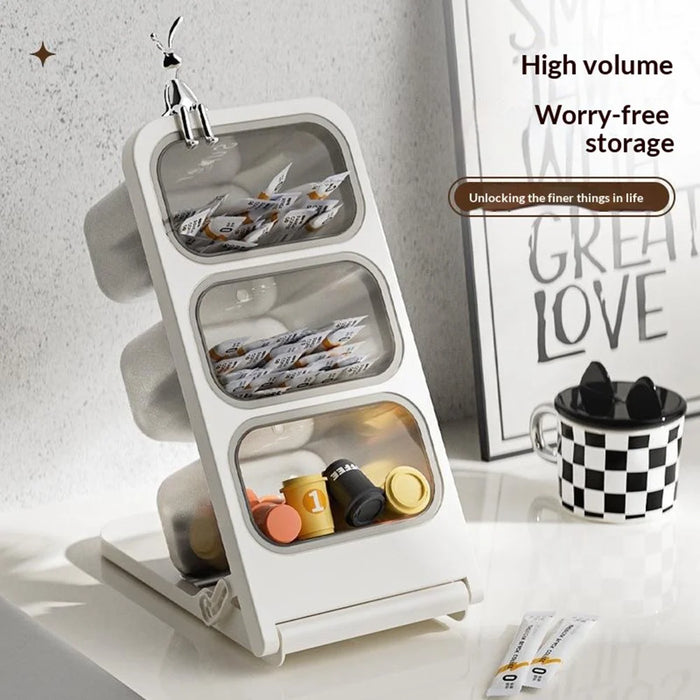 Large Size 3-Tier Folding Storage Organizer Rack with Rabbit Clip Large Opening Tea Bag Coffee Capsule Desktop Holder - 4