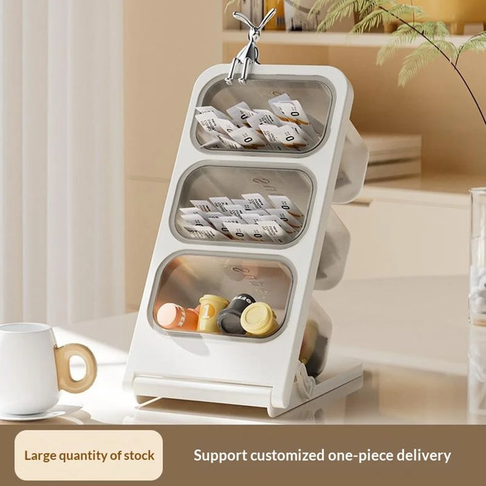Large Size 3-Tier Folding Storage Organizer Rack with Rabbit Clip Large Opening Tea Bag Coffee Capsule Desktop Holder - 5